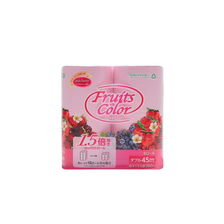 【クーポン用】トイレットペーパー フルーツカラーミックスベリー 1.5倍巻き ダブル 8ロール×8パック 芳香タイプ 45m 再生紙