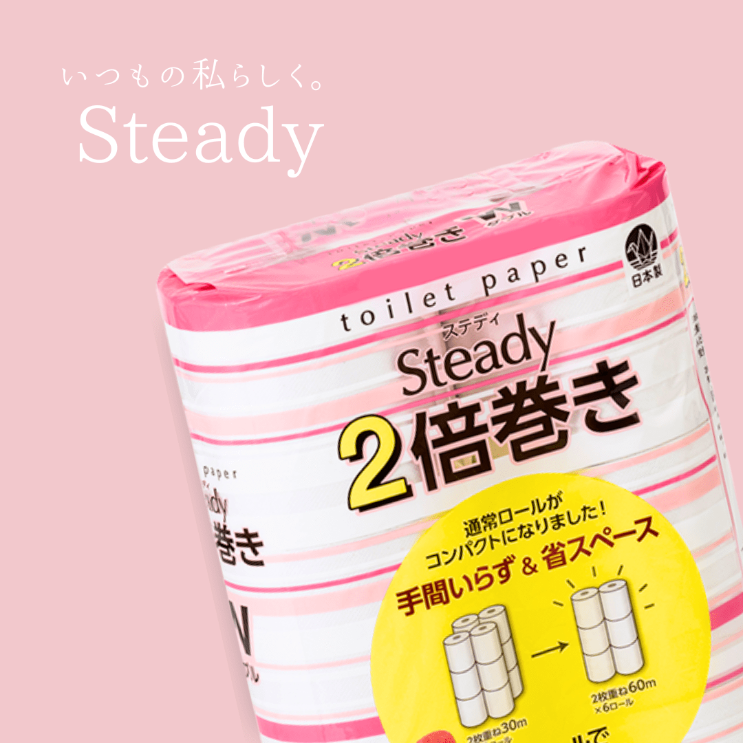 トイレットペーパー ステディ 2倍巻き ダブル 6ロール×8パック 無香料 60m 再生紙100%